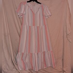 Wonderly Pastel Striped V-Neck Dress